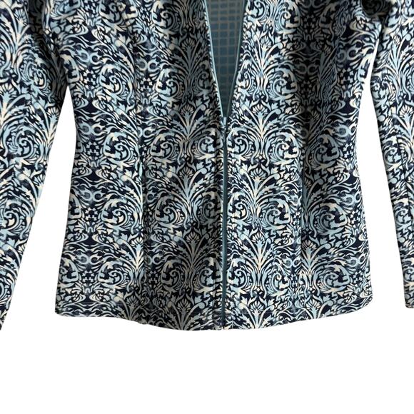 J. McLaughlin Navy Blue Printed Full Zip Mock Neck Scuba Billie Jacket Size S - Picture 5 of 8